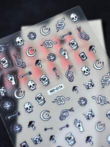 1 miếng dán móng tay dập nổi phong cách Gothic, hình đầu lâu bí ẩn, hình rắn, hình mắt quỷ và mặt trăng, chủ đề Halloween, bề mặt bóng, hình dạng bất đối xứng, không mùi. - Nhiều màu - Xem 5