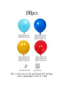 180pcs Circus Theme Balloon Arch & Garland Set, 5", 10", 18" Light Blue, Navy Blue, Yellow, Red Latex Balloons For Birthday Party, Baby Shower, Wedding, Bachelorette, Game Party Decor - Multicolor - View 6