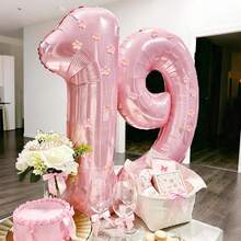 2件組 32英吋粉色花卉生日數字氣球套組，包含32英吋數字氣球（0-9）與粉色花瓣，適用生日派對、夢幻主題派對、粉色湖泊節、Rosé Days - 淺粉色 - 查看 4
