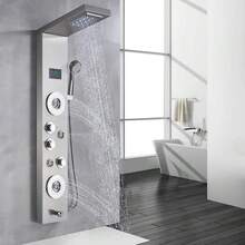 McMXtap LED Shower Panel Tower Rain System 5-In-1 Shower Head System Shower Tower Column Hand Shower Massage Shower Panel System Stainless Steel - Brushed Nickel - View 1