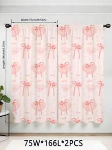 2PCS 110G Pink Heart Bow Print Curtain Blackout Curtains Outdoor Indoor Curtains Room Darkening Window Drapes Thermal Insulated For Bedroom Living Room For Balcony Easy To Hang Modern Style 100% Polyester - Multicolor - View 9