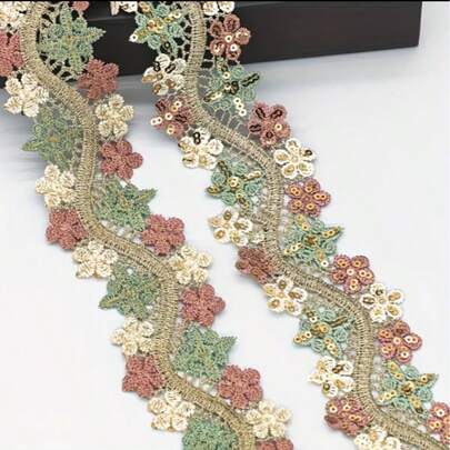 5cm Wide Vintage Embroidered Sequin Lace Trim, Morandi Color Mesh Lace Fabric, Handmade DIY, Suitable For Festivals, Celebrations, Clothing Decoration, Applicable To Cheongsam Skirt Hem, Sewing Supplies