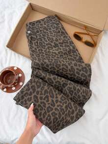 Pantalones vaqueros casuales con estampado de lunares para mujer, pantalones con estampado de lunares, pantalones con estampado de lunares, pantalones lindos, pantalones casuales para mujer, pantalones vaqueros holgados con estampado de lunares - Marrón - Ver 5