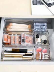 12/7/2pcs Transparent Cosmetics Storage Box, Desktop & Dresser Makeup Organizer, Drawer Divider Storage Box, Multi-Compartment Makeup, Jewelry And Small Objects Storage, Exquisite Storage Box, Home Decor, Bathroom Makeup Tools/Makeup Bags & Cases - Transparent - View 4