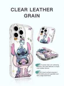 Miniso 1件新款氣囊加固防摔手機殼，迪士尼 Stitch 正版授權可愛卡通極簡風獨特圖案手機殼，加厚保護殼，適用於 Apple 系列 Apple 17 Pro Max/Air/11/12/13/14plus/XR/15PROMAX13/17/15/16promax/16/14 - 無色 - 查看 2