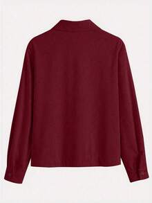 Camisa de mujer de pana con botones, de ajuste relajado, chaqueta de cárdigan de manga larga de moda informal, blusas holgadas con bolsillo para otoño 2025 y primavera - Burdeos - Ver 4