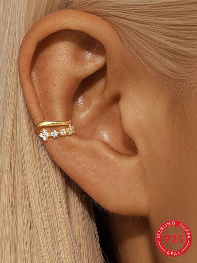 EleRunis 1pc 925 Sterling Silver Clip-On Earrings, Gold Color, Cartilage Earrings For Non-Pierced Ears, Wrap-Around Earrings, Filled Style, Petite Bohemian Beach Minimalist Delicate Handmade Hypoallergenic Jewelry Gift