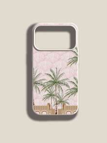 1 pieza Funda de teléfono única con pantalla completa con diseño de concha rosa y árbol de coco, funda suave de silicona líquida anti-caídas compatible con Apple 11/12/13/14/14Plus/15/15Plus/16/16Plus/7/8Plus/17/17Pro - Multicolor - Ver 5