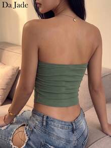 Da Jade Áo ống nữ ôm sát không dây, áo croptop kiểu Y2K, áo tank top quây không dây, vạt áo bất đối xứng, áo croptop ôm sát, đồ đi biển, áo mùa hè, áo đi dự lễ hội âm nhạc, áo phong cách đường phố. - xanh quân đội - Xem 2