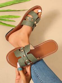 Ximi Ruo Women's Casual Flat Woven Roman Sandals, Suitable For Spring, Summer, Outdoor, Beach, Apartment, Dress Matching, Fashion Slip-On Slippers - Green - View 6