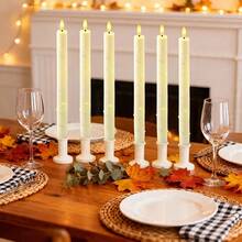 6pcs/Set Remote Control Flameless LED Candle Lights With Realistic Flickering Flame Effect, Long Straight Candle Holders With Lighting String, Battery Powered Rotating Switch (Batteries Not Included), Ivory White Plastic Candle Holders, Suitable For Dinner, Valentine's Day, Wedding, Carnival, Party Decoration - 6pcs/set Remote Control - View 4