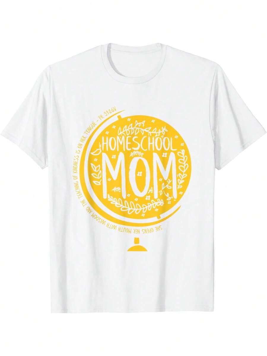 Graphic Tee For Homeschool Mom Opening Her Mouth With Wisdom - Yellow And Black Print, Casual Crew Neck Tee For Adults, Comfortable Regular Fit, Perfect For Casual Wear, Homeschool Wear - 白色 - 查看 1
