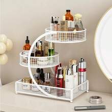 Modern Cosmetic Storage Rack, Bathroom Countertop Storage Rack, Made Of Metal, Requires No Installation, Suitable For Dressing Tables, Bathrooms And Bedrooms, Three-Tier Design, Skin Care Product Storage Rack, Cosmetic Display Rack, A Great Home Item. - White - View 2