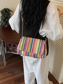 1pc Fashion New PU Square Bag Solid Color Versatile Chain Shoulder Bag For Women - Multicolor - View 7