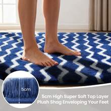Sour Lemon Fluffy Area Rug Thick & Shaggy Carpet For Living Room & Bedroom Floor, Home Decor Anti-Slip Soft Carpet Floor Mat - Blue & White Waves - View 6
