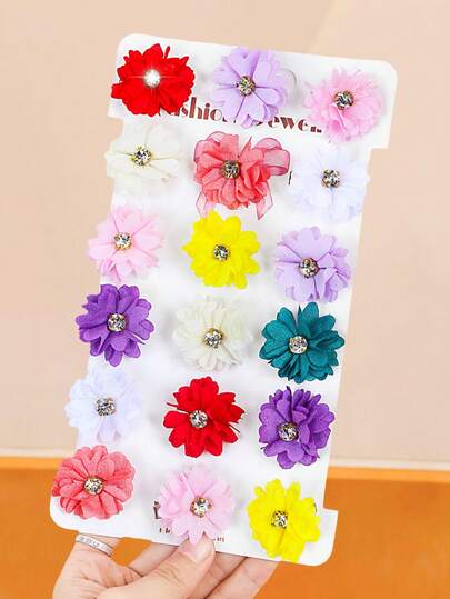10 pezzi/set di fermagli per capelli con fiori in tessuto colorato, con centro in strass - adatti per donne e ragazze, per uso quotidiano, appuntamenti, scuola, feste, vacanze, regali