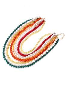 ZAA Stacked Bead Necklace, Light Luxury Design Bead Collarbone Chain Exaggerated Creativity Multi-Layer Baroque Faux Pearl Necklace Wholesale - Multicolor - View 4