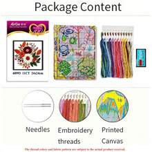 1 Set de Kit de Punto de Cruz Floral, Incluye Patrones de Peonía, Tulipán, Margarita, 11CT para Principiantes, con Marco de Bordado, Tijeras, Enhebrador, Descosedor, Tela, Hilo, Regalo Creativo de Decoración del Hogar - Multicolor - Ver 15