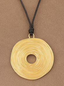 SUPBORA 1pc Fashionable Boho Style Open Hollow Large Circles Round Spiral Swirl Pendant With Black Wax Rope Statement Necklace Suitable For Women's Daily Wear - Gold and Silver - View 12