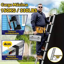 Escalera Telescópica de 5m con Pies Antideslizantes, Escalera Compacta Multiusos de Acero Inoxidable, Escalera Plegable para Hogar, RV, Techo, ático, Acceso al ático,Escalera Ahorradora de Espacio,Escalera Ligera,Escalera Ajustable,Escalera Multiusos,Propietarios de viviendas,Entusiastas del - Plateado - Ver 4