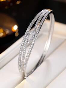1pc Women's Bracelet, Luxury Sparkling Cubic Zirconia Bangle, Minimalist Open Design, Versatile For Work And Daily Wear - [Better Quality] Bracelet - View 1