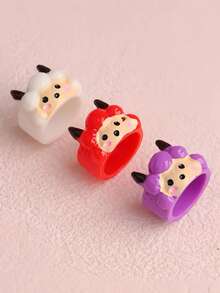 Set de 10 piezas de anillos con elementos de dibujos animados multicolor, elegantes y lindos de estilos mixtos, adecuados para fiestas, bodas, uso diario, regalo de joyería de moda, surtido aleatorio - animal - View 6