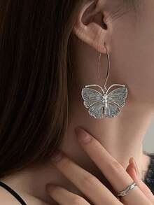 1 Pair Niche Design Vintage Distressed Butterfly Earrings, Fashion Personalized Minimalist Elegant Earrings For Women - Antique Silver - View 4
