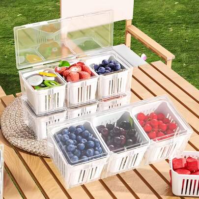 4pcs (3pcs Drain Baskets And 1pc Box) Drain Baskets For Fruits, Refrigerator Storage