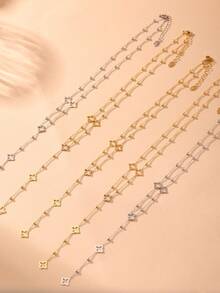 1 chiếc vòng cổ chữ Y đính hạt hình hoa bốn lá, dây chuyền nữ bằng thép không gỉ đa năng, không gây dị ứng, mặt dây chuyền hình hoa bốn lá đính đá không phai màu. - CL-6456 - Xem 4