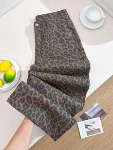 Pantalones vaqueros casuales con estampado de lunares para mujer, pantalones con estampado de lunares, pantalones con estampado de lunares, pantalones lindos, pantalones casuales para mujer, pantalones vaqueros holgados con estampado de lunares - Marrón - Ver 12