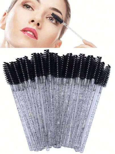 50pcs Disposable Spiral Eyelash Brush, Solving The Problems Of Repeated Use Of Brushes Causing Bacterial Growth, Shared Cosmetic Tools Being Unhygienic, Brush Head Clogging, And Unsmooth Lash Combing. The Spiral Brush Head Is Soft And Non-Irritating, Combing Lashes Evenly Without Clumping. Suitable For Daily Makeup, Touch-Ups, And Temporary Styling. The Crystal Handle Has A High-End Feel. Throw Away After Use, No Need To Wash. Lightweight And Portable, Can Be Placed In A Cosmetic Bag, Allowing You To Create Precise Eye Makeup Anytime, Anywhere, Easily Solving Hygiene Issues And Saying Goodbye To The Trouble Of Repeatedly Using Brushes.