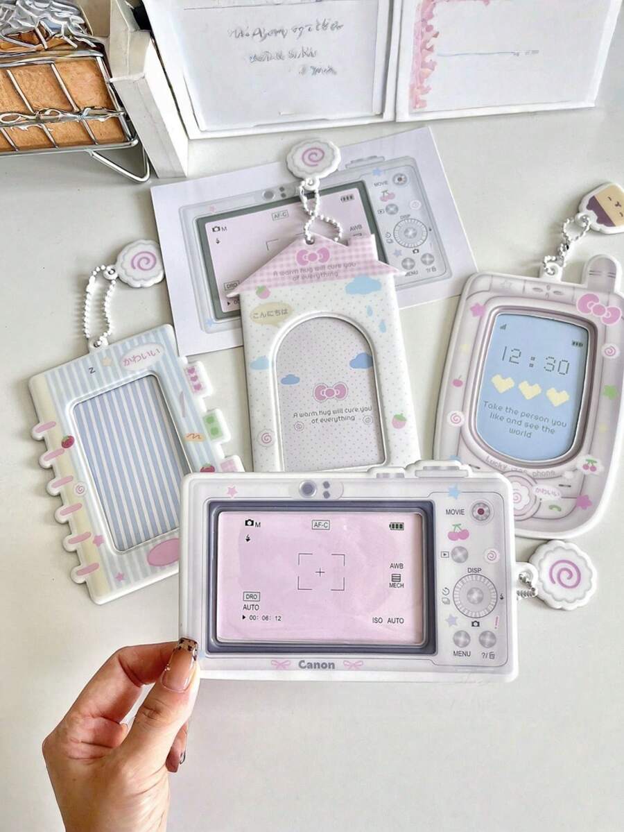 1 pieza Estuche para tarjetas con diseño de cámara alienígena de dibujos animados, estuche de almacenamiento de fotos y tarjetas pequeño, bolsa para notas, decoración colgante - Funda de cartón - Ver 1