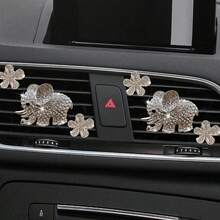 3/6pcs Set Fully Rhinestone Elephant & Pentagonal Flower Air Vent Fragrance Clip, Luxury Sparkling Rhinestone Design, Long-Lasting Fragrance To Freshen Car Interior, Stable Clip Installation, Fragrance & Decor 2-In-1 Car Accessory Set - Elephant Flower Scented Clip - View 2