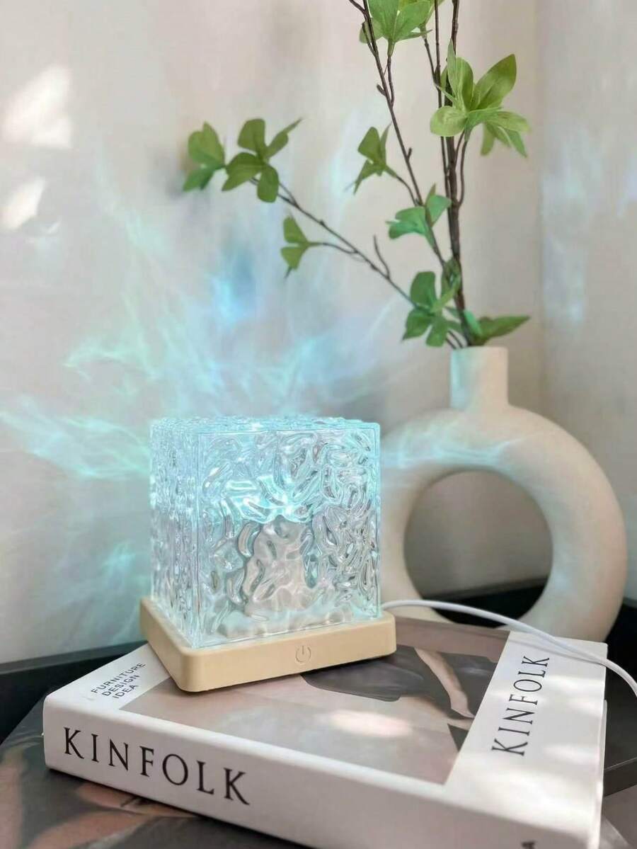 1个LED波浪投影灯,带触摸/遥控功能,发光立方体水晶灯,16种颜色模式,USB供电,家居装饰,投影夜灯,卧室氛围灯,派对,露营,适合作为生日惊喜礼物 - 彩色 - 查看 1