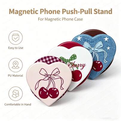 Magnetyczny uchwyt na telefon z funkcją push-pull, w stylu motyla i wiśni, wysokiej klasy, odporny na wstrząsy, magnetyczny stojak na telefon, materiał ABS, rozkładany i regulowany, stabilne podparcie na biurku, teksturowany design, niezbędny na co dzień