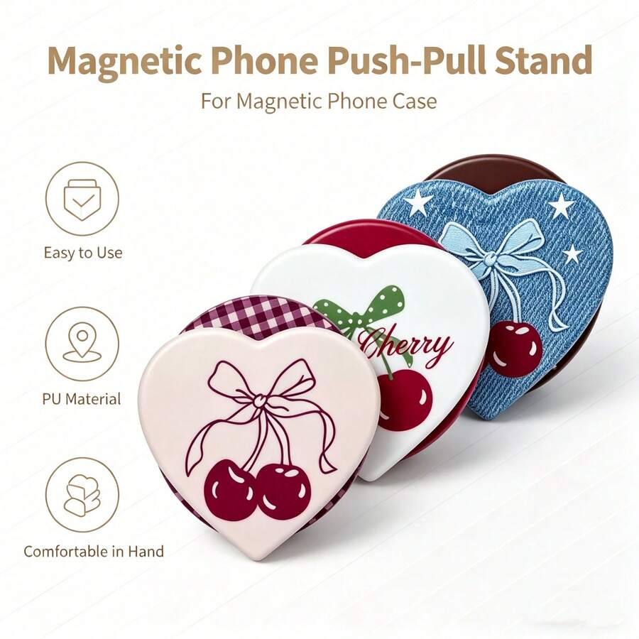 Soporte magnético de teléfono con absorción magnética y estilo de mariposa y cereza, material ABS de alta gama a prueba de golpes, extensible y ajustable, soporte de escritorio estable con diseño texturizado, artículo esencial diario - Multicolor - Ver 1
