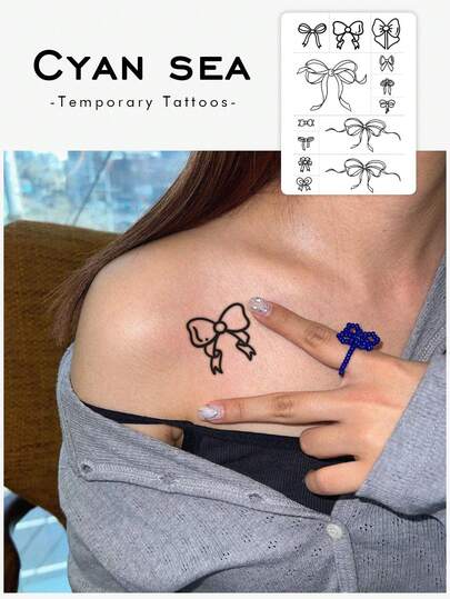 1 Tattoo Sticker, Minimalistic Line-Drawing Butterfly Collection, Temporary Tattoo Sticker, Washable, PVC, Disposable, Waterproof And Sweatproof, Suitable For Arms, Waist, Abdomen, Back, Legs, Non-Reflective, Realistic Tattoo, Suitable For People, Daily Use, Lasts 3-5 Days
