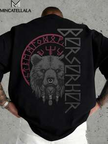 Viking Berserker Bear Norse Rune,Men's T-Shirt, Men's Summer Clothing, Couple Outfits, Holiday Clothing, Crew Neck Casual Fashion, Suitable For Going Out Or Weekend Vacations, Boyfriend Gift - 黑色 - 查看 1