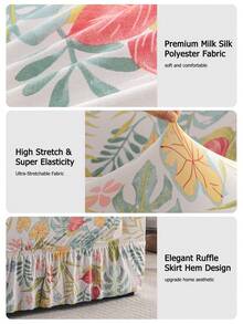 1pc Printed Skirt Edge Stretch Sofa Cover, Dust-Proof & Dirt-Resistant, Elastic Full Coverage Sofa Protector, Home Decor, Machine Washable - Light Green - View 4