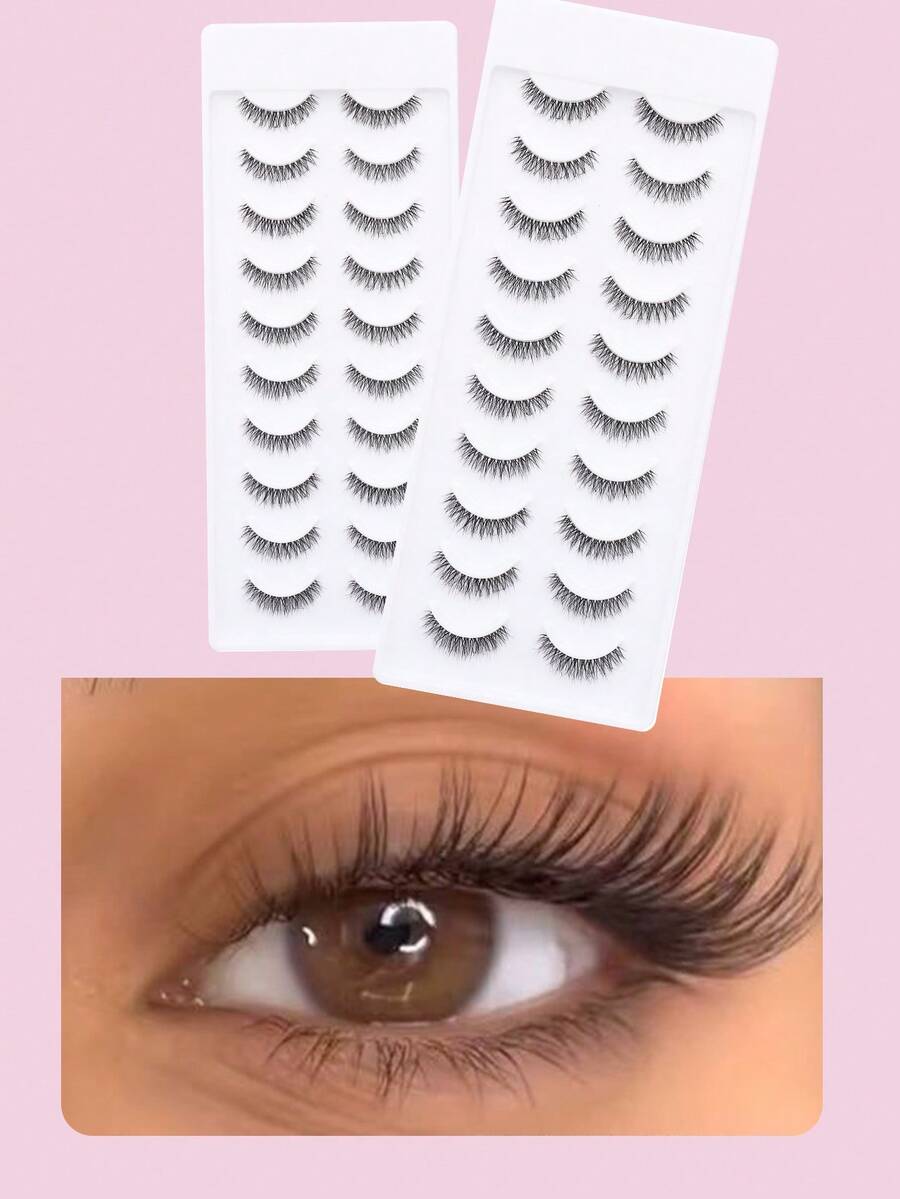 10 Pairs Lightweight, Reusable, Korean Anime Style False Eyelashes - Transparent Stem Fluffy Fiber False Eyelashes - SS9 - View 1