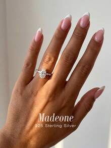 MADEONE 1 chiếc nhẫn bạc 925 đính đá Cubic Zirconia hình giọt nước thanh lịch, thích hợp làm quà tặng đính hôn, cưới, kỷ niệm, sinh nhật cho nữ. - Bạc - Xem 2