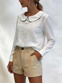 Women's Lightweight Summer Linen Casual Shirt - Long Sleeve Collared Design, Comfortable Breathable Fit Top White - White - View 4