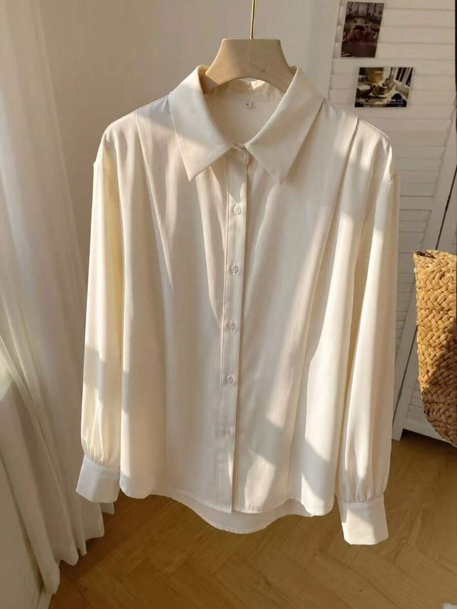 White Long Sleeve Casual Loose Shirt - White - View 1