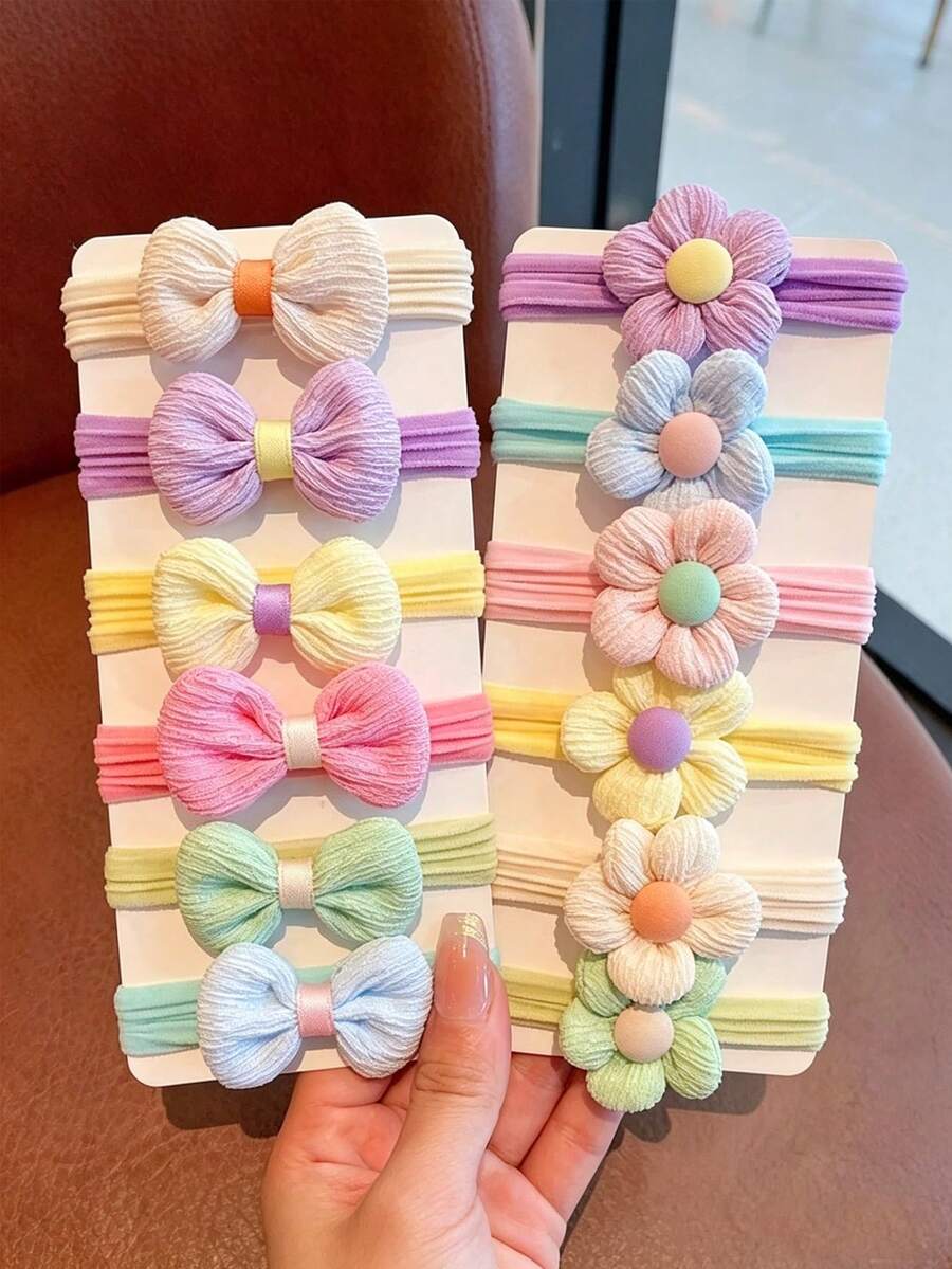 6 piezas Diadema con lazo y flor de unicolor estilo dulce - Cinta para cola de caballo y accesorios, accesorio de cabello lindo para todo el año, adecuado para moños, bodas, citas, vacaciones, uso diario, accesorio de cabello elegante - Multicolor - Ver 1