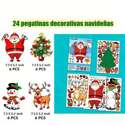 1 pieza pegatina decorativa navideña 24 pegatinas navideñas para niños, pegatinas para juegos de fiestas navideñas decoración artesanal de regalos para fiestas navideñas para niños, relleno de cajas de regalo