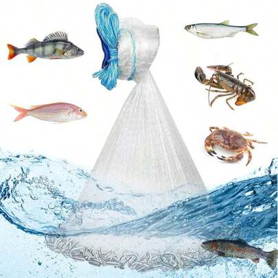 Moclever 1Pc Radius Fishing Cast Net For Summer Bait Trap Easy Throw Heavy Duty Hand Cast Net With Chain Sinker Bottom Spread For Outdoor Fishing