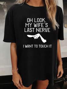 Women Print Loose Oversized T-Shirt for Women - Casual Polyester Fabric with Round Neckline, All-Season Comfort - Negro - Ver 2