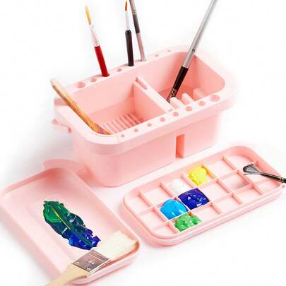 Dụng cụ vệ sinh cọ, giá đựng cọ và hộp đựng cọ, kèm khay pha màu, thích hợp cho sơn acrylic, màu nước và sơn gốc nước.