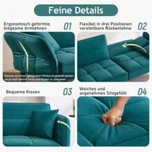 2-In-1 Adjustable Sofa Bed – Two-Seater With Velvet Upholstery, Folding Armrests & Sleeping Function, Ideal For Small Spaces - Antique Blue Green - View 6