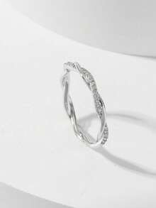 1pc Elegant Minimalist Teenage Ring Inlaid With Sparkling Cubic Zirconia, Silver-Plated Design Suitable For Daily Wear, Parties, Weddings And Special Occasions, Versatile Jewelry, Ideal Gift For Valentine's Day And Christmas - Multicolor - View 1